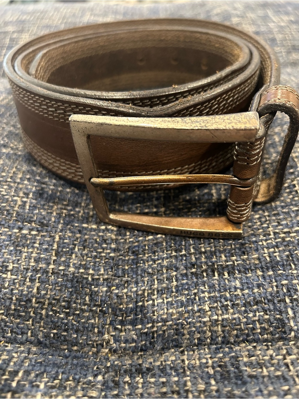 Hugo Boss Men’s Leather Brown Stitched Belt